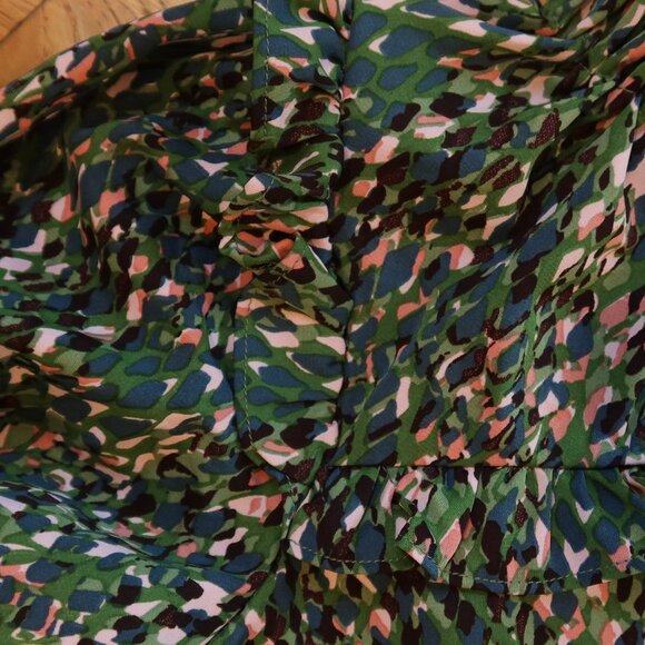 THE SHIRT ROCHELLE BEHRENS button down blouse green multi ruffle M cottagecore - Picture 3 of 10